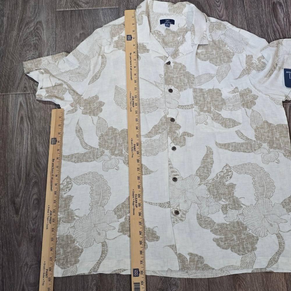 GEORGE Mens Tropical Floral Short Sleeve Button Down Shirt XL Beige White NWT - Picture 7 of 13